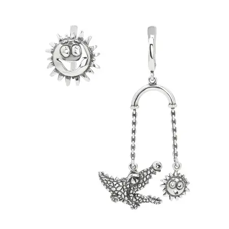 Серьги из серебра «Солнце» ассиметричные