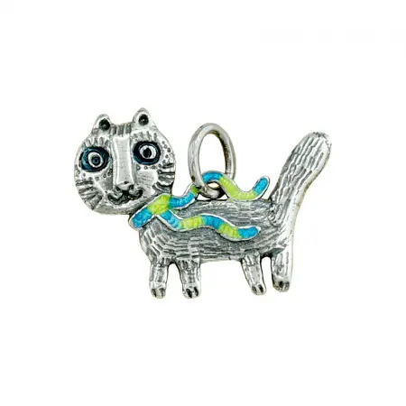 Подвеска из серебра с эмалью «Кот в шарфике»