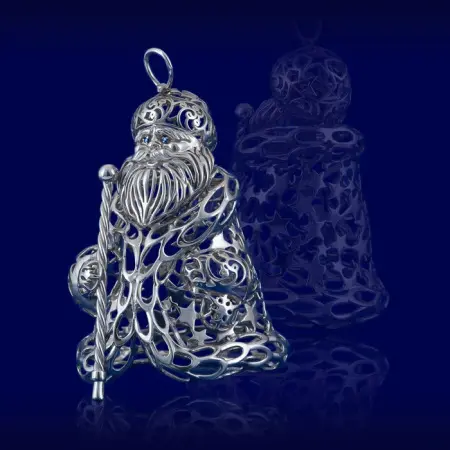 Серебряная елочная игрушка «Дед Мороз»
