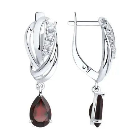 Серебряные серьги с гранатами и фианитами