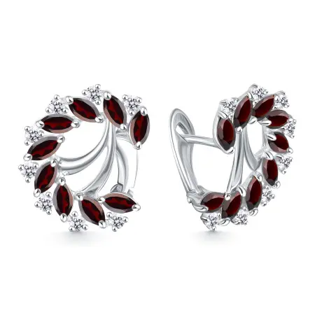 Серьги из серебра с гранатом и фианитами