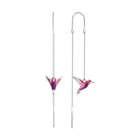 Серьги из серебра с эмалью «Колибри»