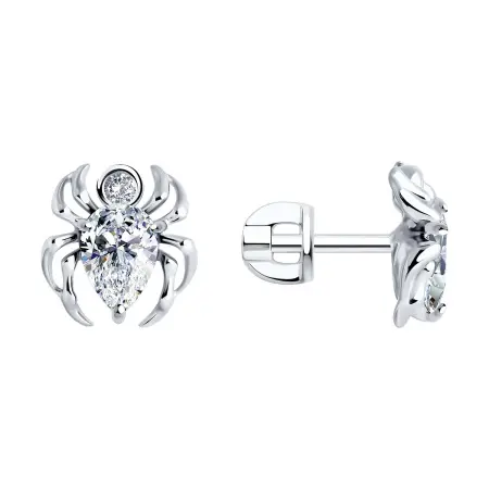 Серебряные серьги-пусеты с фианиатми «Паук»