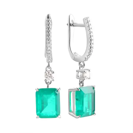 Серебряные серьги с ситаллом и фианитами