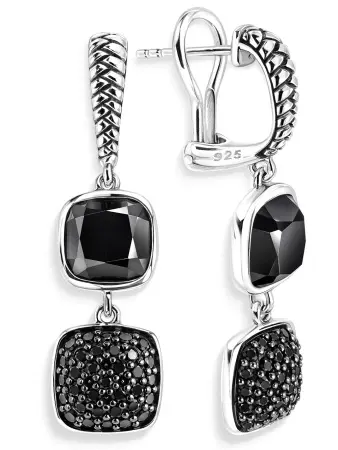 Серебряные серьги с черным ониксом и шпинелью