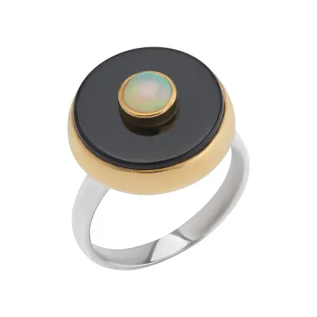Кольцо из серебра с ониксом и опалом