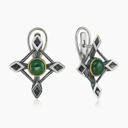 Серьги из серебра с камнем нефрит