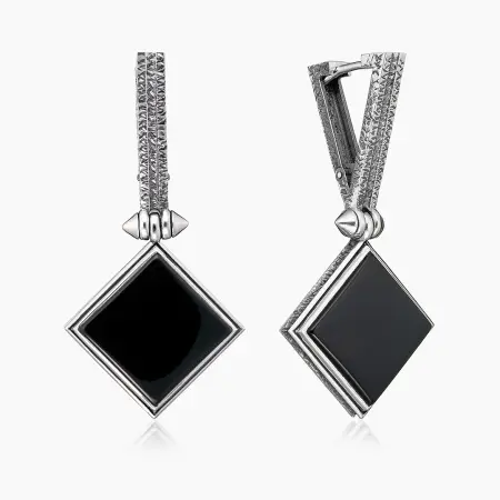 Серебряные серьги «Полуночный Лес» с ониксом