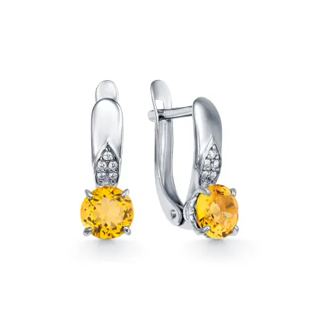 Серебряные серьги с цитрином и фианитами