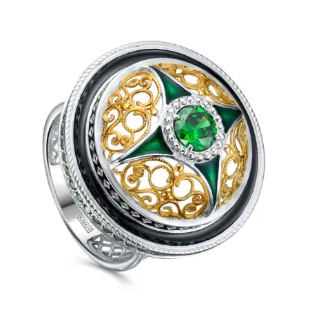 Кольцо из серебра с эмалью и фианитами