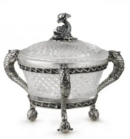 Серебряная икорница «Морские коньки-3»