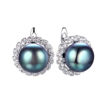 Серьги из серебра с жемчугом и фианитами