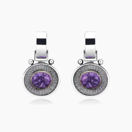 Серьги из серебра с чароитом