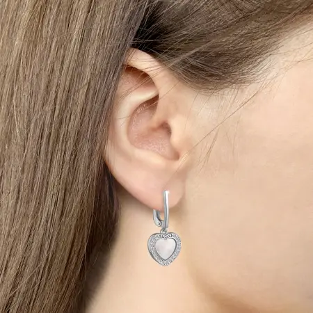 Серебряные серьги с перламутром и фианитами «Сердце»