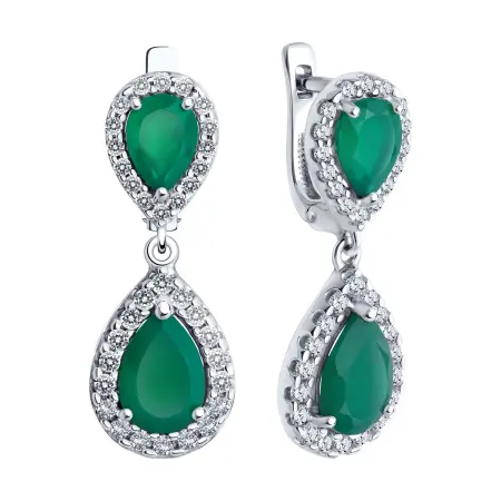 Серебряные серьги с агатом и фианитами