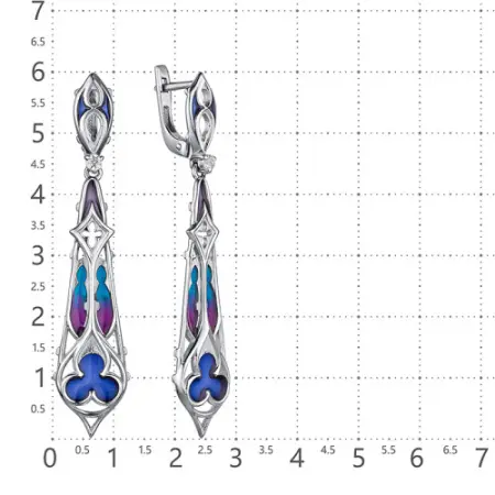 Серьги из серебра с витражной эмалью и фианитами «Готика»