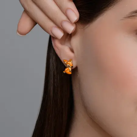 Серебряные серьги с эмалью «Бэмби»