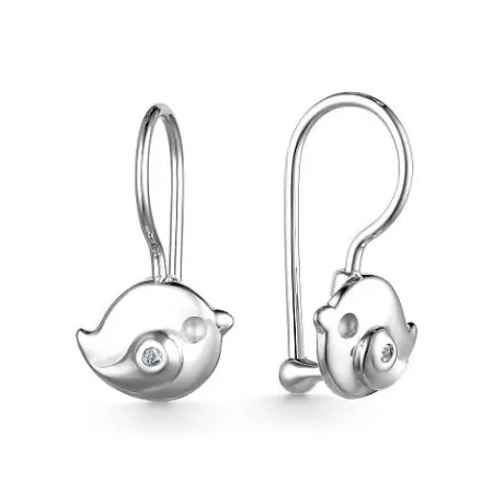 Серебряные детские серьги с фианитом «Птичка»