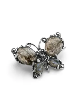 Брошь из серебра с лабродоритом «Бабочка»