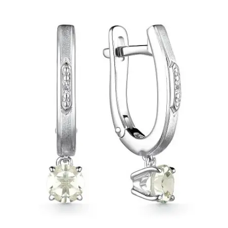 Серебряные серьги с бриллиантом и празиолитом