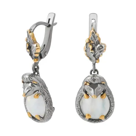 Серьги из серебра с лунным камнем в позолоте «Ежик»