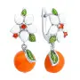 Серьги из серебра с фианитами и эмалью «Апельсин»