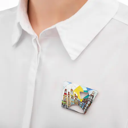 Брошь-подвеска «Канал Грибоедова День» из серебра с эмалью