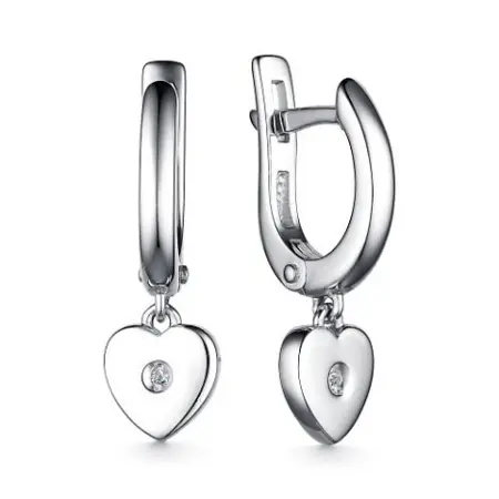 Серебряные детские серьги с бриллиантом «Сердечко»