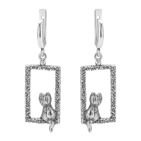 Серебряные серьги «Одиночество» кошка на окошке