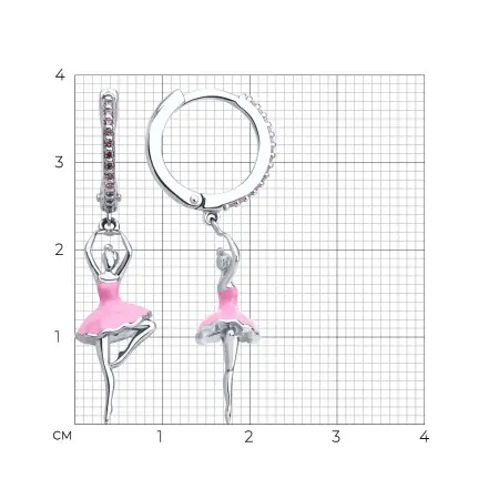 Серьги из серебра с фианитами и эмалью «Балерина»