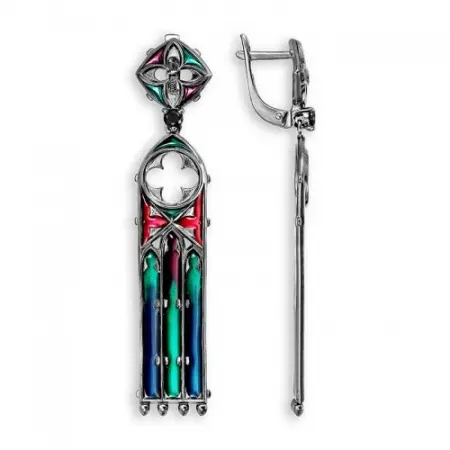 Серебряные серьги с гранатом и эмалью «Готика»