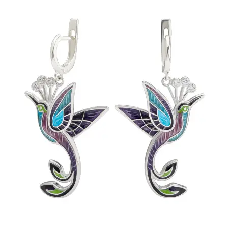 Серьги из серебра «Райская птица» с эмалью