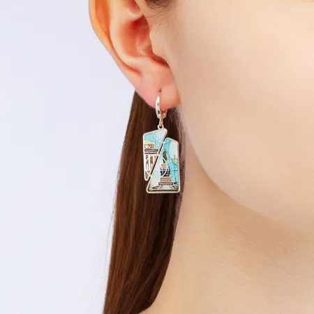 Cеребряные серьги-подвески «Азбука Петербурга» утро с эмалью