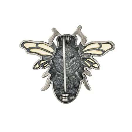 Серебряная брошь с эмалью и фианитами «Шмель с часами»