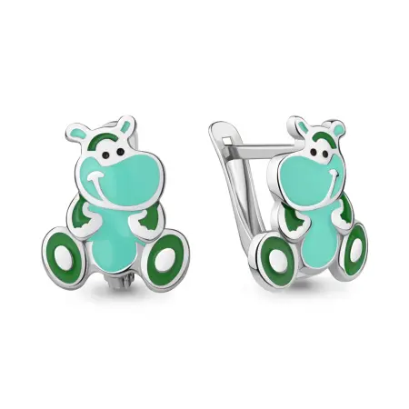 Серьги из серебра с эмалью «Бегемотик»