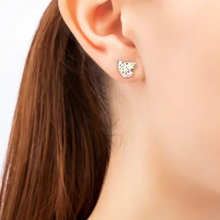 Серебряные пусеты «Голубь мира разноцветный»