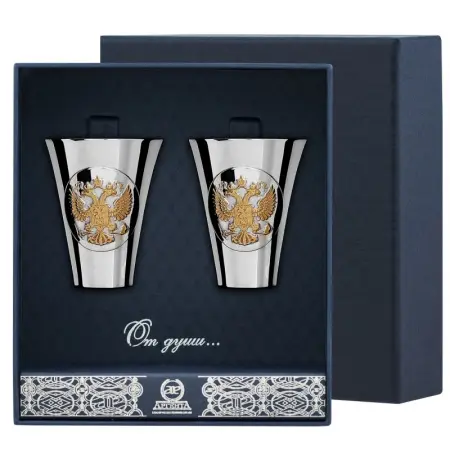 2 серебряные стопки «Герб» с позолотой