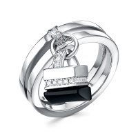 Серебряное кольцо с ониксом и фианитами