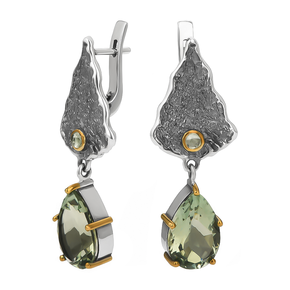 Сереги из серебра с празиолитом и турамалином