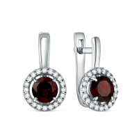 Серьги из серебра с гранатом и фианитами Серьги из серебра с гранатом и фианитами