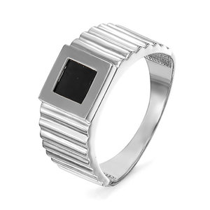 Серебряная мужская печатка с чёрным фианитом