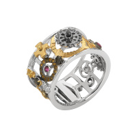 Кольцо в стиле «стим-панк» с фианитами в позолоте Кольцо в стиле «стим-панк» с фианитами в позолоте