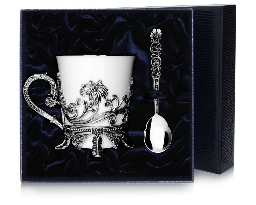 Чашка чайная «Цветочная» с ложкой