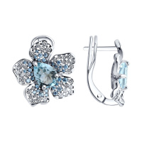 Серьги из серебра с топазом и фианитами «Цветок»