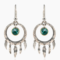 Серебряные серьги «Малахитовый Ловец Снов» Серебряные серьги «Малахитовый Ловец Снов»