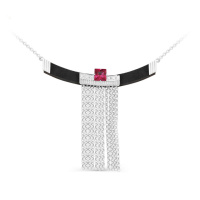 Колье из серебра с деревом, корундом и фианитами