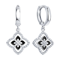 Серьги из серебра с фианитами и эмалью «Цветок»