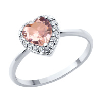 Серебряное кольцо с ситаллом и фианитами «Сердце» Серебряное кольцо с ситаллом и фианитами «Сердце»