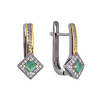 Серебряные серьги с изумрудами и бриллиантами