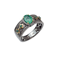 Кольцо из серебра с изумрудом и бриллиантами Кольцо из серебра с изумрудом и бриллиантами